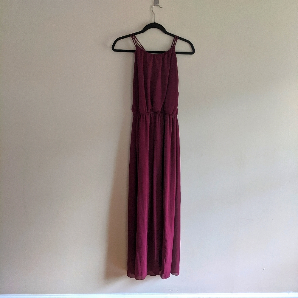 Wine Chiffon Maxi Dress